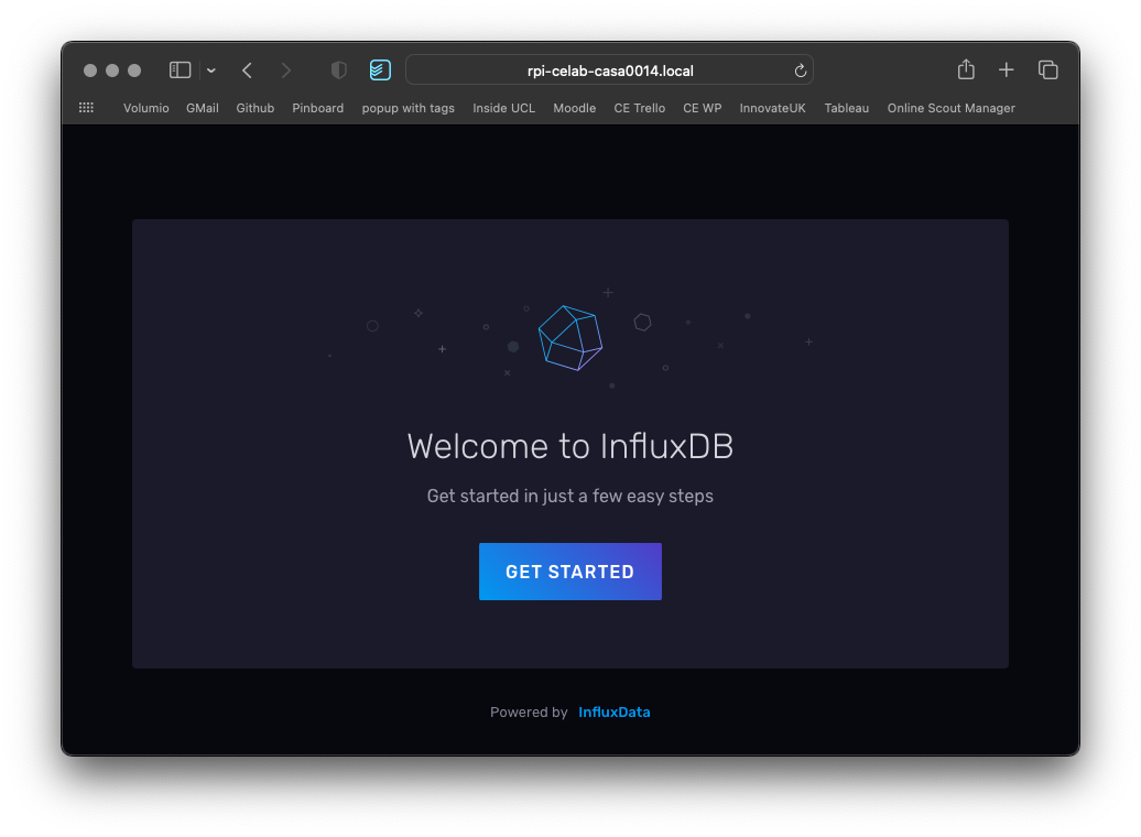 Screenshot of InfluxDB welcome page