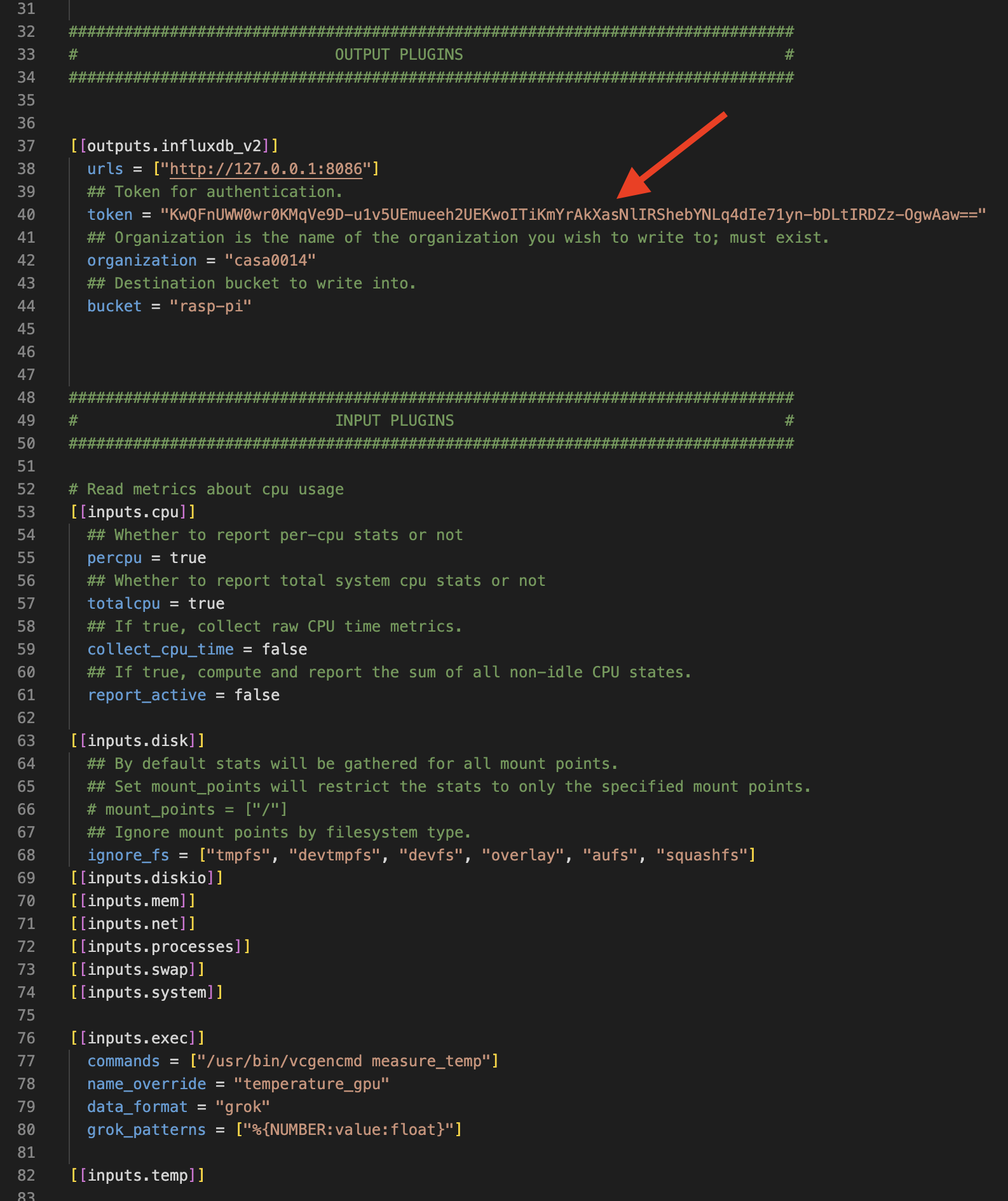 Telegraf config settings RPI