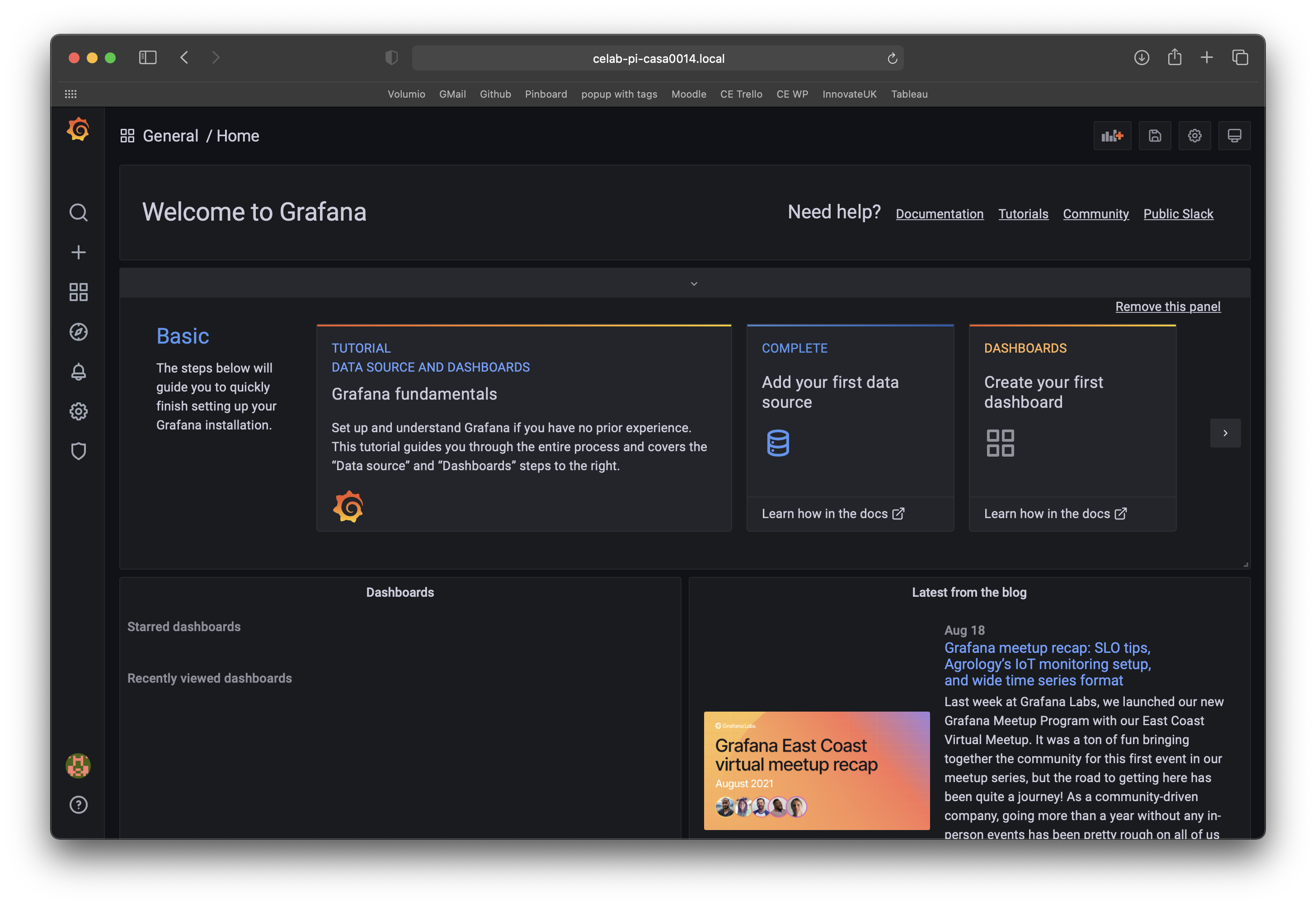 Screenshot of Grafana Homepage