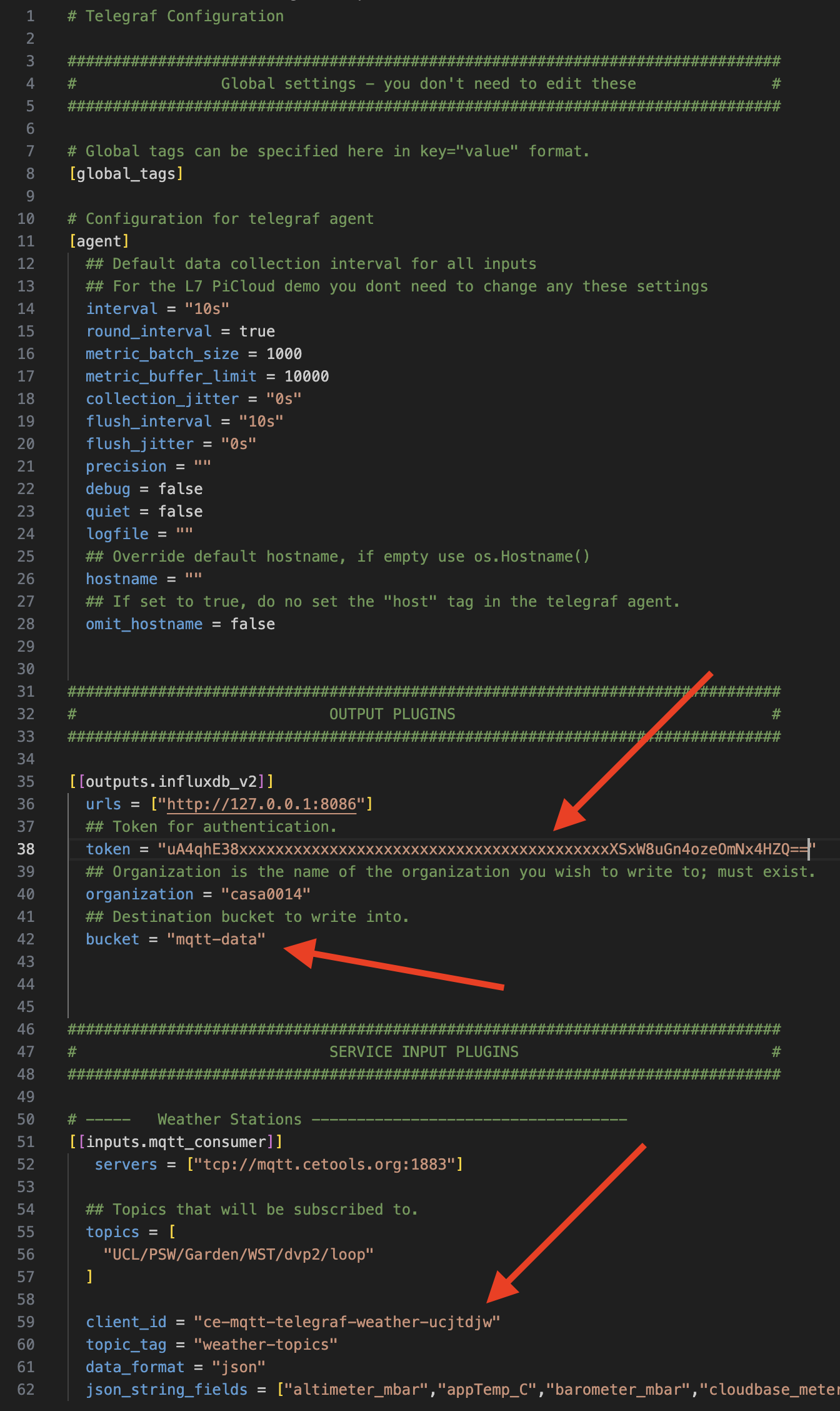 Telegraf conf file settings