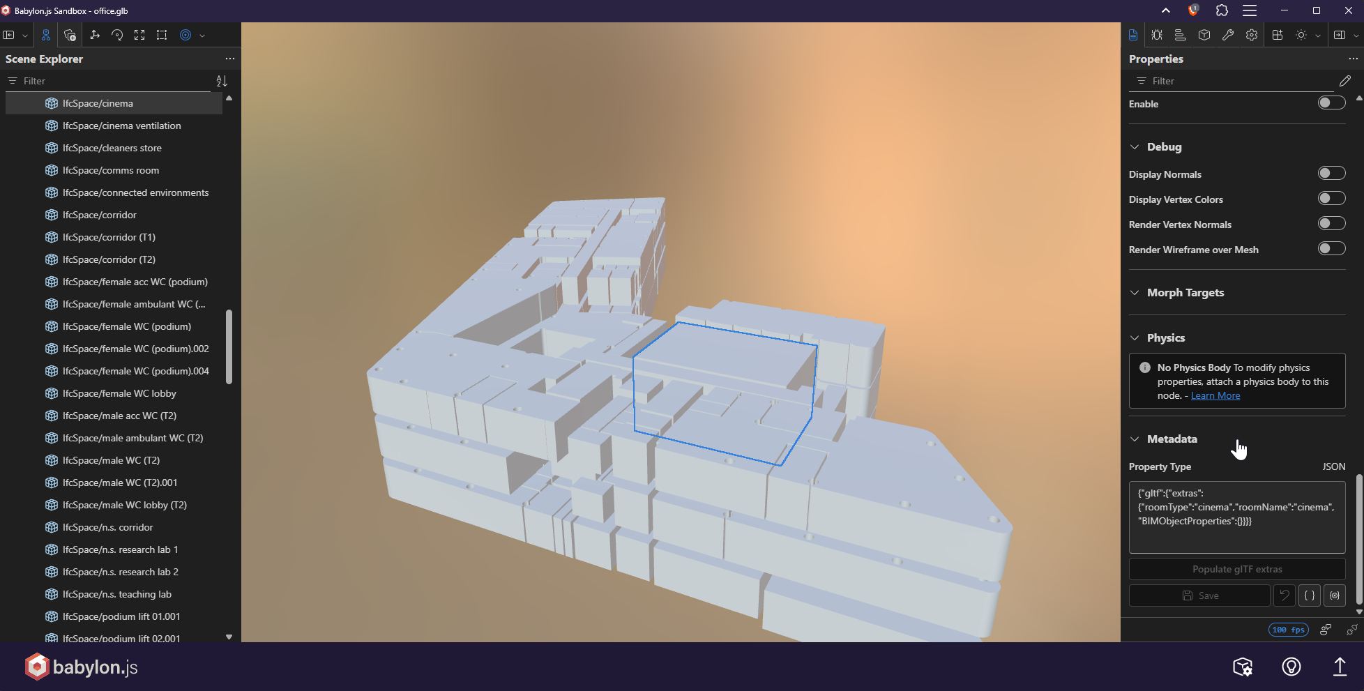 Babylon.js Sandbox to explore the building model