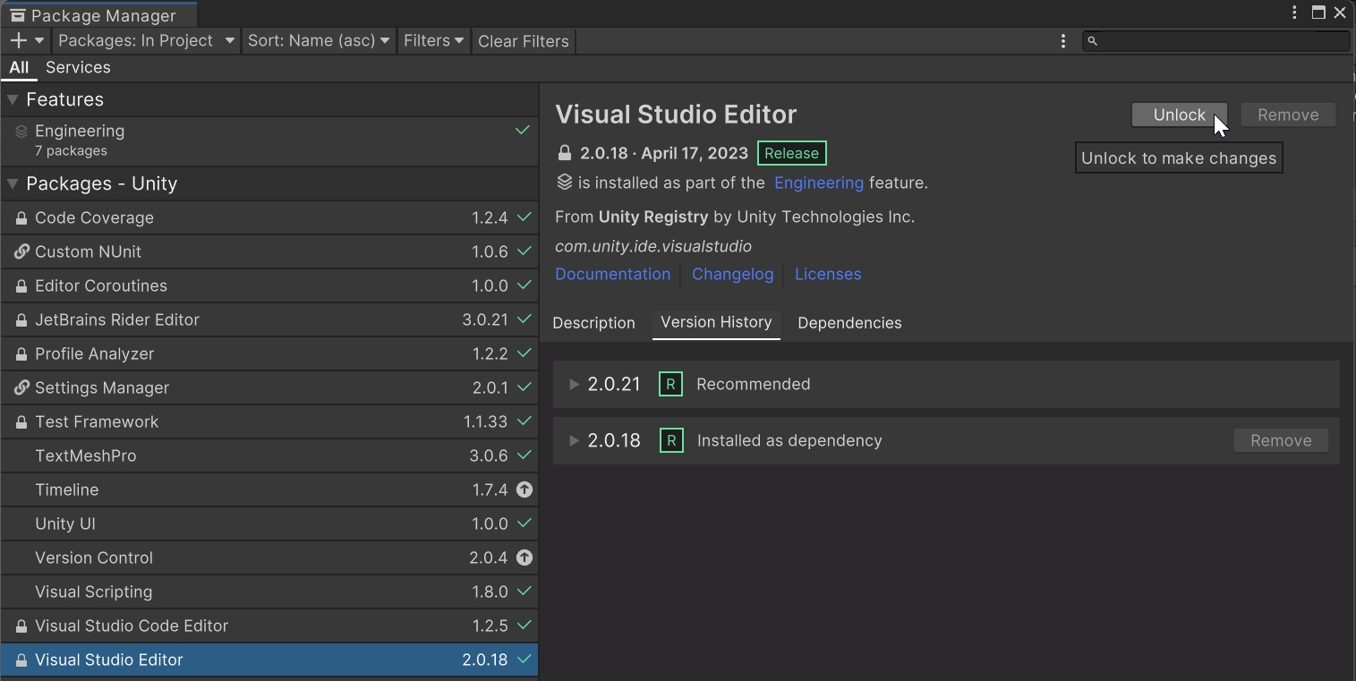 package manager visual studio editor