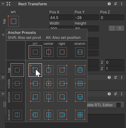 Anchor presets from middle centre to top left