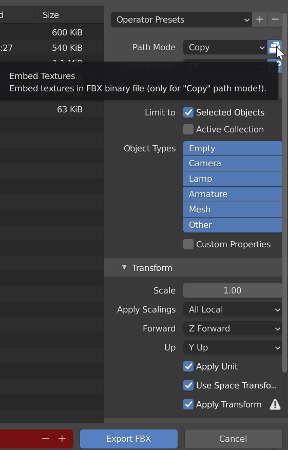 Blender Export FBX