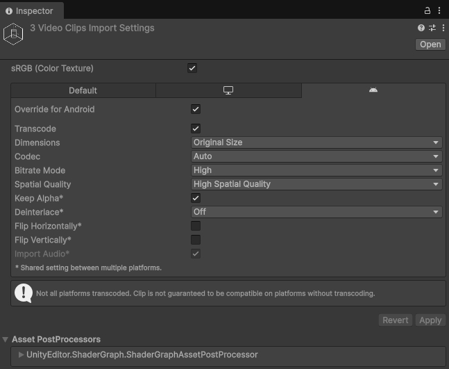 Video alpha settings